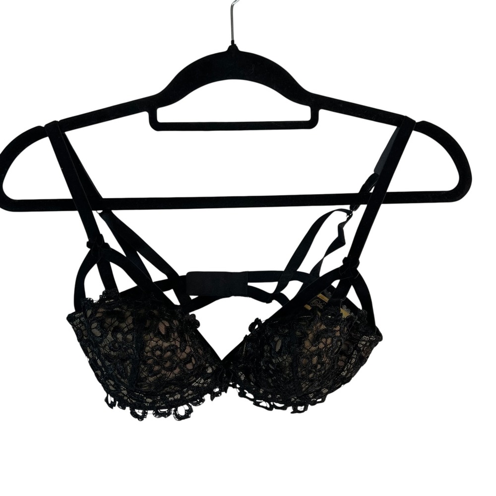 Dita Von Teese Black Lace Cage Strap Underwire Bra 32B‎ D58457 Boudir Sexy Lace